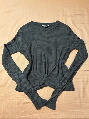 Topshop Long-Sleeve Knit Twist-Front Top - Charcoal